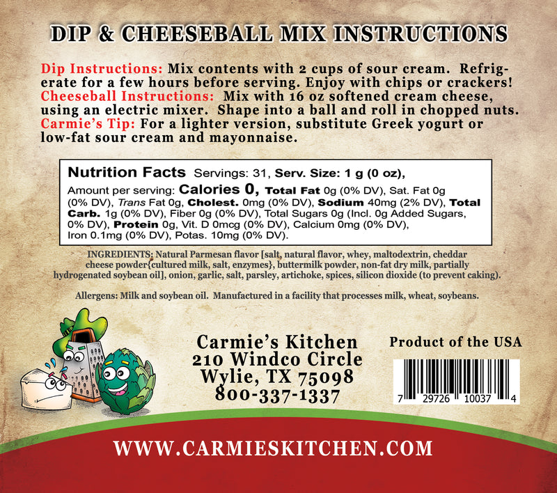 Carmie's Kitchen - Artichoke Parmesan Dip & Cheeseball Mix