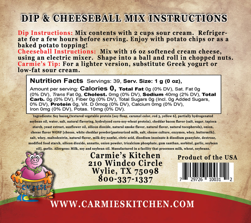 Carmie's Kitchen - Cheddar Bacon Dip & Cheeseball Mix