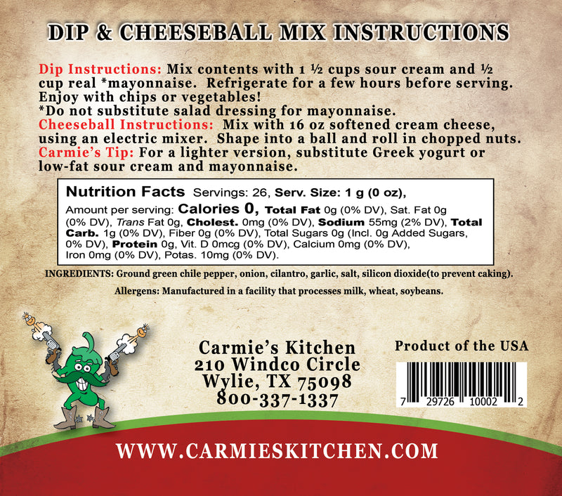 Carmie's Kitchen - Green Chili & Cilantro Dip & Cheeseball Mix