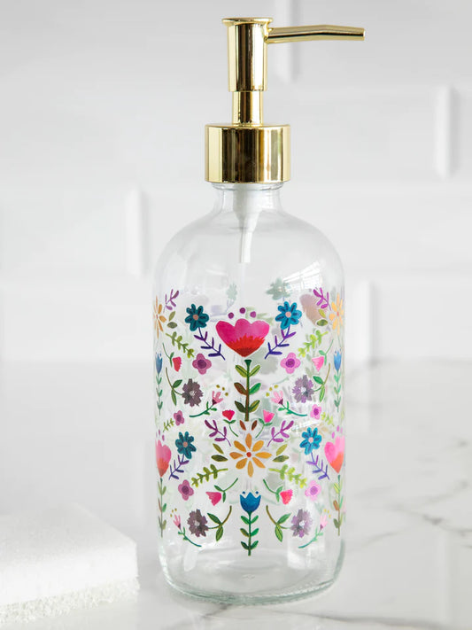 Natural Life - Glass Soap Dispenser - Floral Border
