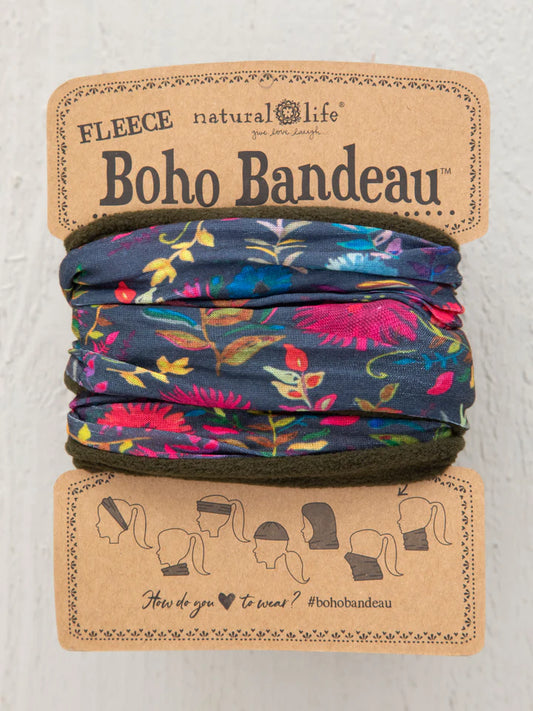 Natural Life - Fleece Boho Bandeau® Headband - Navy Wildflower